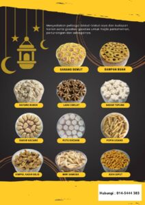 biskut raya, kuih tart, almond london